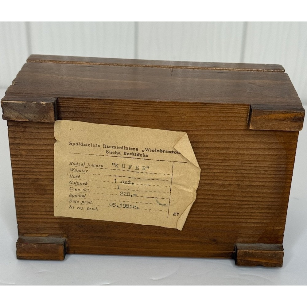 Vintage Polish Pyrography Wooden Box Folk Art Trunk Keepsake Chest 1981 Poland - Picture 7 of 15